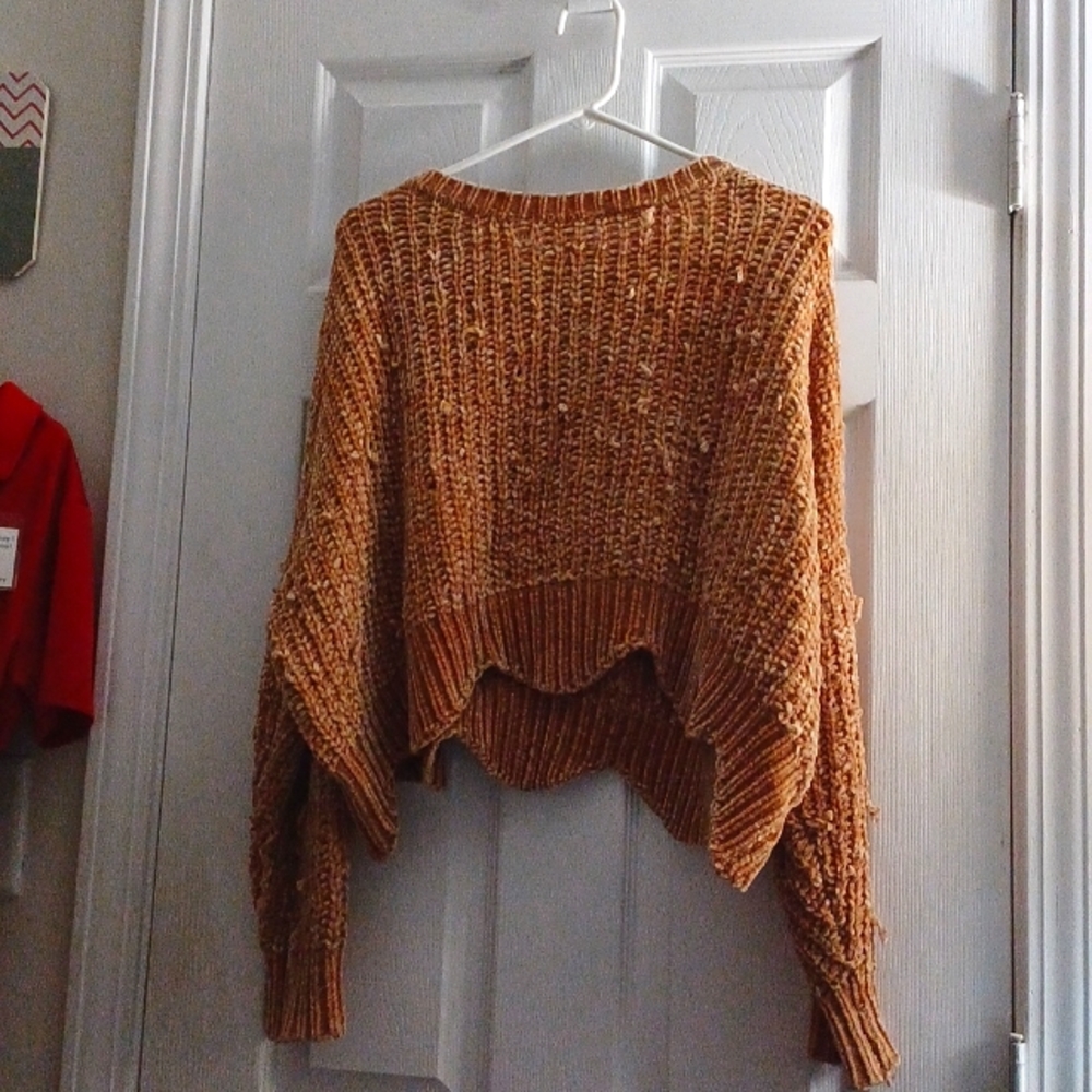 Long Sleeved Knit Crochet Cropped Sweater